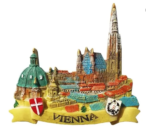 Imán de nevera de Viena austriaca 3D de resina dibujado a mano en Viena