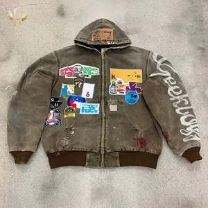 OEM Venta al por mayor Vintage Distress Parche bordado Lavado ácido Sun Faded 100% Algodón French Terry Chaqueta de gran tamaño Sudaderas con capucha - Product Image 3