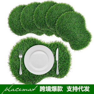 Napperons en gazon artificiel ovales, aspect herbe verte, antidérapants, pour la décoration de la salle à manger à la maison, lot de 6 pièces avec chemin de table - Product Image 5