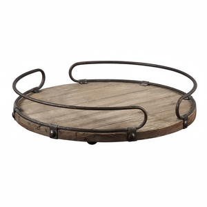 Bandeja de madera multiusos con mango de metal fuerte, ideal para centro de mesa decorativo, servicio de té y desayuno - Product Image 1