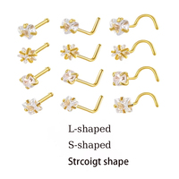 HENGSEN Piercings de nez personnalisables en acier inoxydable hypoallergénique, 3 mm, avec zircone cubique (CZ) en forme de cœur, étoile, carré, rond, bijoux pour piercing de narine