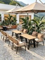 Shanyefeng Ensemble Table et Chaises Extérieures Personnalisables en Bambou Style Français pour Jardin, Terrasse, Café et Restaurant