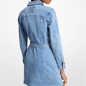 Robe Courte Décontractée en Jean à Motifs Floraux avec Ceinture, Respirante, Longueur Maxi, Broderie en Dentelle, Taille Naturelle, Idéale pour les Soirées en Club - Product Image 2