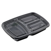 150 plateaux de préparation de repas en plastique jetables et empilables, noirs, à 3 compartiments, compatibles micro-ondes, écologiques, sans BPA, de qualité alimentaire