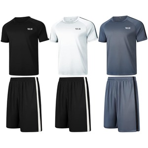 ชุดออกกำลังกายในยิมสำหรับผู้ชายเสื้อยืดและกางเกงขาสั้นแห้งเร็วชุดวิ่งฟุตบอล - Product Image 1