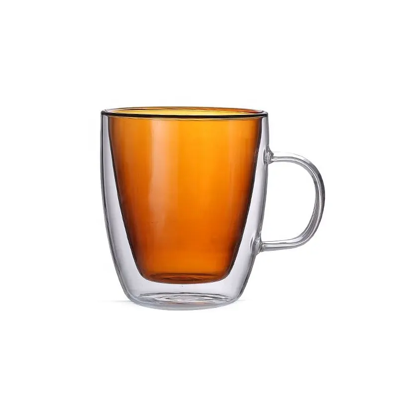 Tasse à thé en verre à double paroi avec poignée, vente en gros et au détail, ml