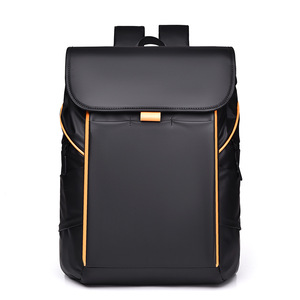 High Quality Stylish Men's PU <b>Backpack</b> with Contrasting Yellow Stripes Anti-Theft Business <b>Travel</b> <b>Bag</b> for Summer - Product Image 1