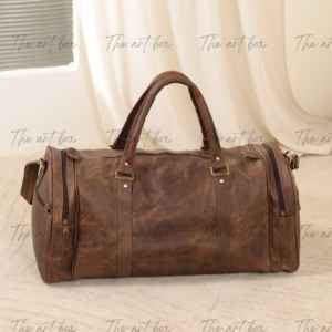 Sacs de voyage en cuir véritable pour hommes, vintage, unisexe, imperméables, sac de voyage personnalisé avec logo, sacs unisexe pour le week-end et bagages pour hommes, OEM - Product Image 1