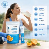 Poudre d'électrolytes instantanée 0 calorie, 0 sucre, hydratation rapide avec calcium, potassium et magnésium, gestion de l'énergie, 20 sachets