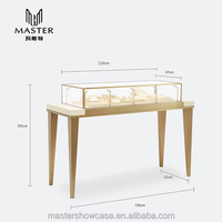 Vitrine de présentation en verre trempé MASTER 150*55*105cm avec éclairage LED, comptoir de présentation de bijoux de luxe en or avec serrure et dessus blanc