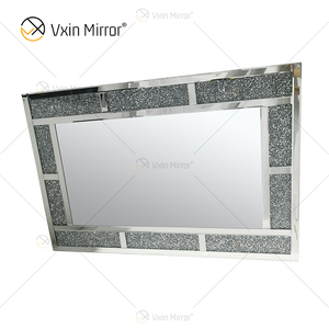 Modern Rectangle Silver Crushed Diamond Wall <strong>Hanging</strong> <strong>Mirror</strong> for Bar Mitzvah Decor - Product Image 3