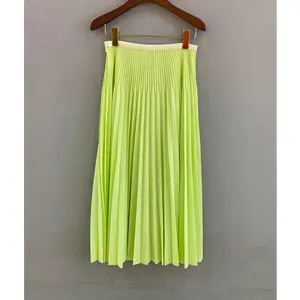 2022 Spring And Summer Long Polyester Permanent Design Pleated Simple A Elastic band High Waist plain maxi Elegant Midi Skirt