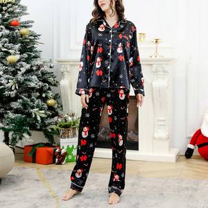 Ensembles de pyjama en soie glacée pour femmes, vêtements de maison pour femmes avec impression numérique 3D, fermeture à la taille élastique pour la livraison directe de Noël - Product Image 3