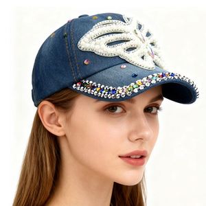 New Butterfly Rhinestone Denim Handmade 6-Panel 100% Cotton Baseball Cap Outdoor Versatile Fashion Personalized All Seasons - Product Image 4