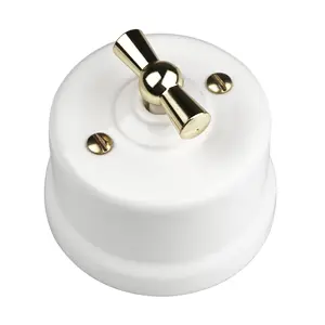 Surface Mounted Electric Wall Vintage Porcelain Light Rotary Switches with Metal Handle and CE Certificate Made in China