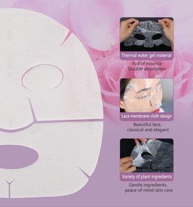 Masque facial en feuille <span class=keywords><strong>de</strong></span> karité personnalisé à marque privée, masque complet en dentelle noire au collagène et aux cristaux, vente en gros Chine - Product Image 3
