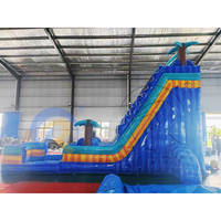 Toboggan aquatique gonflable commercial en PVC coloré bleu tropical avec piscine et palmier géant pour fêtes en extérieur – En stock