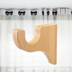 Soporte de madera para barra de cortina, montado en la pared, de bambú, semicircular, para almacenamiento en el hogar. - Product Image 2