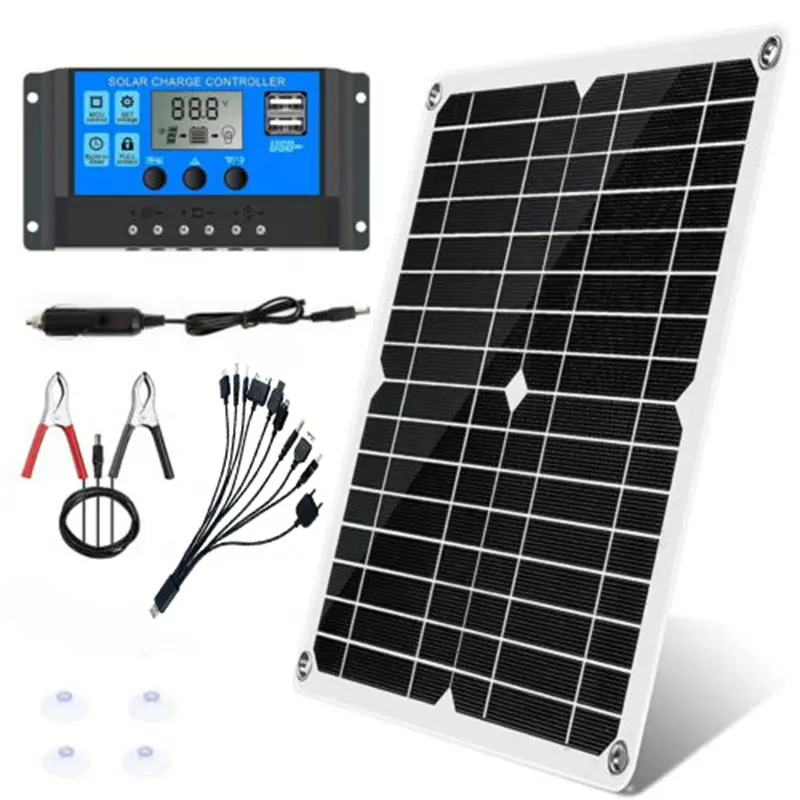 Dual USB Monocrystalline Solar Panel with Controller and Fan 10W 20W 30W 40W 50W 60w 80w 100w Flexible Solar Panels