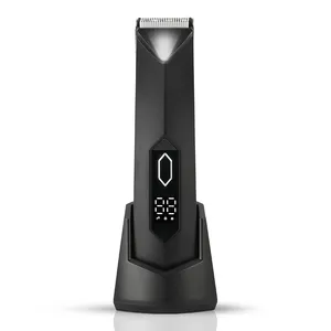 OEM New Safe Ceramic Blade Waterproof Cutting Clipper Black LED Barber Electric Ball Shaver Groin Men Body Hair Trimmer for Men