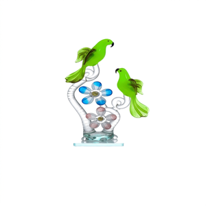 Glass Parrot Floral Showpiece Handcrafted Art Deco Design Tabletop Home Decoration Birds Shape Baptism - Product Image 1