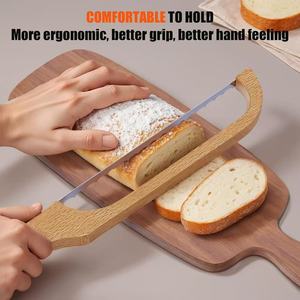 Wooden <b>Bread</b> <b>Knife</b> And Cutting Board Set 12 In Stainless Steel Blade Durable For Home Kitchen Baking - Product Image 3