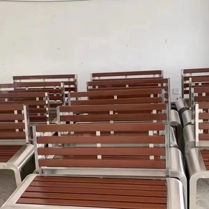 Banc long en aluminium moulé et bois plastique recyclé pour parc public, mobilier d'extérieur, chaise de jardin et de terrasse - Product Image 2
