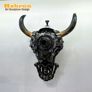 Escultura de Gran Tamaño para Decoración de Paredes, Hecha de Fibra de Vidrio con Forma de Cuerno de Toro y Metal Reciclado, para Paredes de Clubes, Suministro de Fábrica - Product Image 1