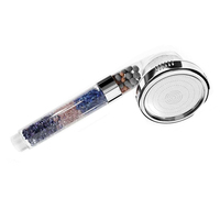 Pommeau de douche portable haut de gamme 3 réglages avec filtre ionique et perles de pierre Crystalya, finition chromée, pour usage domestique
