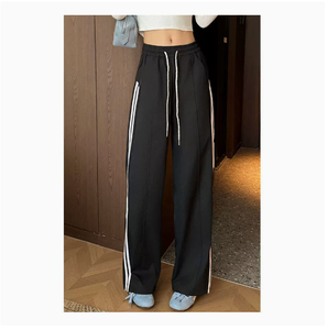 Women's High Waist Wide Leg Loose Fit <b>Silk</b> Screen Printed Solid Sweatpants Drawstring Autumn Casual <b>Pants</b> Polyester Knitted - Product Image 4