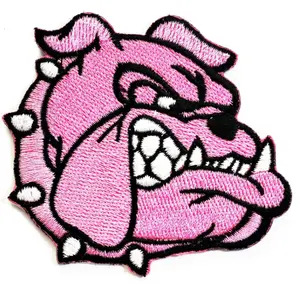 Pink Right Head Bulldog Pitbull Cartoon Animal Sticker ricamo Patch Cute Puppy Pug Dog Pitbull Bulldog Dog Pet Iron-on Patch