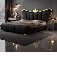 Luxuriöses Modernes Gepolstertes Kunstleder-Bettgestell mit Kronen-Kopfteil Prinzessinnen-Doppelbett für Zuhause Schlafzimmer Hotel