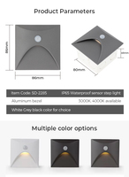 Lampes murales LED nordiques d'intérieur en aluminium 3W IP65 étanches avec capteur de contrôle blanc noir encastrées design moderne maison bureau escalier