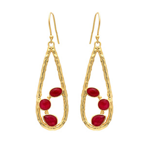 Pendientes de latón chapado en oro con rubí, forma de lágrima texturizada, para uso diario, con piedra preciosa rosa, gran venta. - Product Image 1