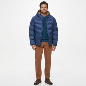 2024 New Custom <b>Men's</b> Down Puffer <b>Jacket</b> High Quality Thick Coat Light Feature Winter Cold <b>White</b> Shinny Hooded Canvas Fabric - Product Image 1