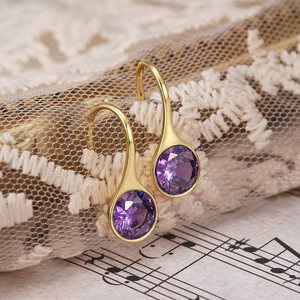 Boucles d'oreilles pendantes CANNER Simple S925 en argent sterling avec zircon violet, plaqué or 18 carats, bijoux pour femme - Product Image 4