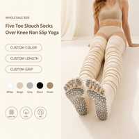 Chaussettes de yoga antidérapantes à cinq doigts pour femmes, au-dessus du genou, en coton, avec grip en silicone pour barre et Pilates, faible MOQ