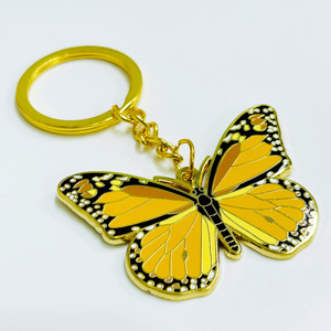 Làm bằng tay Mặt dây chuyền bền móc khóa tùy chỉnh logo của bạn mạ vàng bướm cứng men móc khóa với vòng chìa khóa - Product Image 5