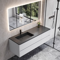Meuble-lavabo intégré en pierre frittée moderne avec miroir LED, résistant à l'eau, garantie 5 ans pour les foyers et les hôtels