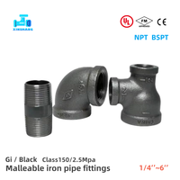 Raccords de tuyauterie en fonte malléable noire UL FM 150LB, coude, té réducteur, manchon réducteur, raccord hexagonal, raccord fileté, de 1/2'' à 6''