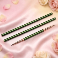Nouvelle tendance : Pinceau à ongles 2-en-1 double embout avec manche métallique vert pour extensions de cheveux en nylon et détails de peinture