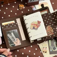 Carnet Kawaii en cuir PU à pois avec dentelle, classeur à feuilles mobiles M5, planificateur rechargeable, journal, style Ins pour notes scolaires quotidiennes