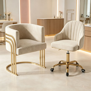 Modern PU Leather Salon <b>Chair</b> Swivel Adjustable Nail <b>Chair</b> Gold Frame <b>Vanity</b> <b>Chair</b> for Beauty Studio - Product Image 3