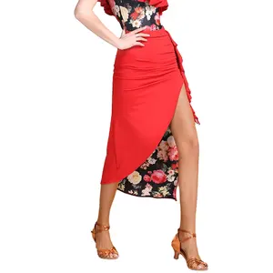 Diskon Besar-besaran Rok Latin Salsa Seksi Kostum Dansa Latin Floral Wanita Kualitas Tinggi Mode