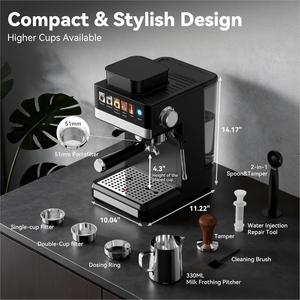 Machine à expresso avec moulin intégré, 20 bars, <span class=keywords><strong>cafetière</strong></span> tout-en-un avec mousseur à lait, fonction cold brew, 30 réglages de mouture - Product Image 6