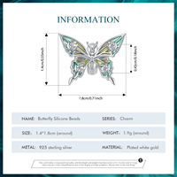 Breloque Papillon Scintillant en Silicone Plaqué Platine Argent Sterling 925 pour Enfants, Bijou Fin pour Bracelet