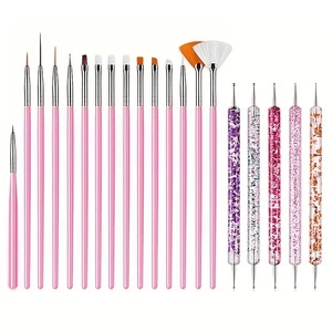 Ensemble de 20 pinceaux professionnels pour nail art YRX, rose, en nylon et plastique, pinceaux multifonctions personnalisés pour gel à ongles - Product Image 1
