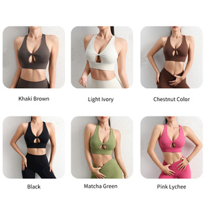Venta al por mayor Sexy Hollow Out Sports Bra Naked Feel Chaleco Logotipo personalizado Ropa <span class=keywords><strong>de</strong></span> entrenamiento Gimnasio Ropa interior Mujeres Activewear Yoga Tops - Product Image 2