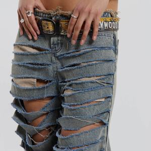 Pantalon Boyfriend Droit Délavé et Déchiré Taille Basse pour Filles - Nouvelle Collection OEM - Product Image 2