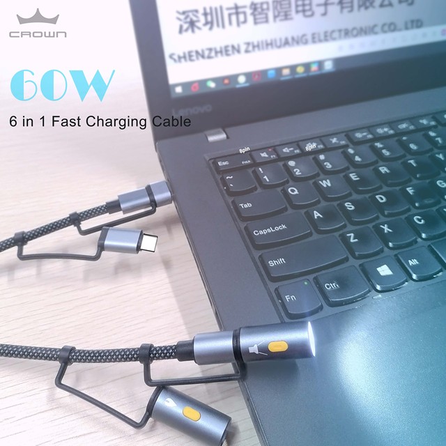 Braided 6 in 1 60W Fast Charging Cable Multi-Functional Illuminated Light & Lighter for Computer Outdoor Use Iphones 15 Pro Max